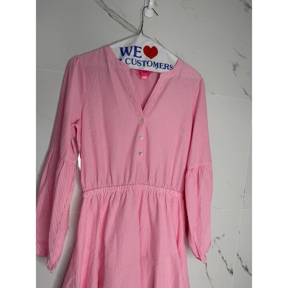 Sz 10 Lilly Pulitzer Carla Striped Dress Roxie Pink Harbor Seersucker Coastal - Picture 4 of 12